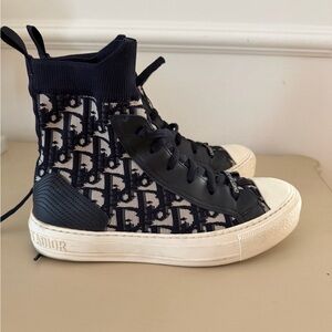 Dior High-Top Knit Sneakers in Navy and White
